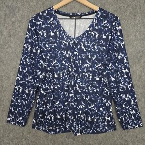 The North Face Shirt Womens L Blue Floral V Neck Long Sleeve Activewear Top